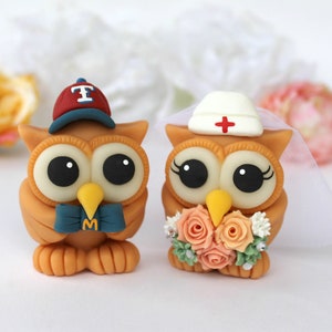 Owl wedding cake topper, customizable job cake topper, police groom and nurse bride image 3