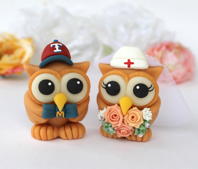 Owl wedding cake topper, customizable job cake topper, police groom and nurse bride image 3