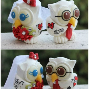 Tattoo owl wedding cake topper, rockabilly wedding, rockabilly rock n roll alternative vintage retro wedding, custom love bird topper image 9