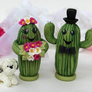 Topper per torta nuziale a forma di cactus Saguaro, sposi e sposi personalizzati con striscione, matrimonio nel deserto