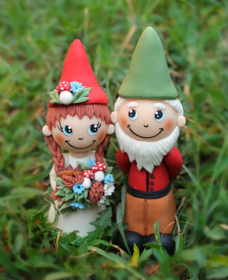 Gnome Wedding Cake Topper Rustic Bride and Groom Mr and Mrs Etsy