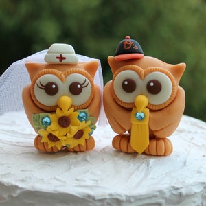 Owl wedding cake topper, customizable job cake topper, police groom and nurse bride image 4