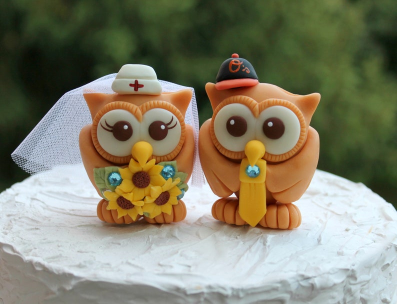 Owl wedding cake topper, customizable job cake topper, police groom and nurse bride image 4