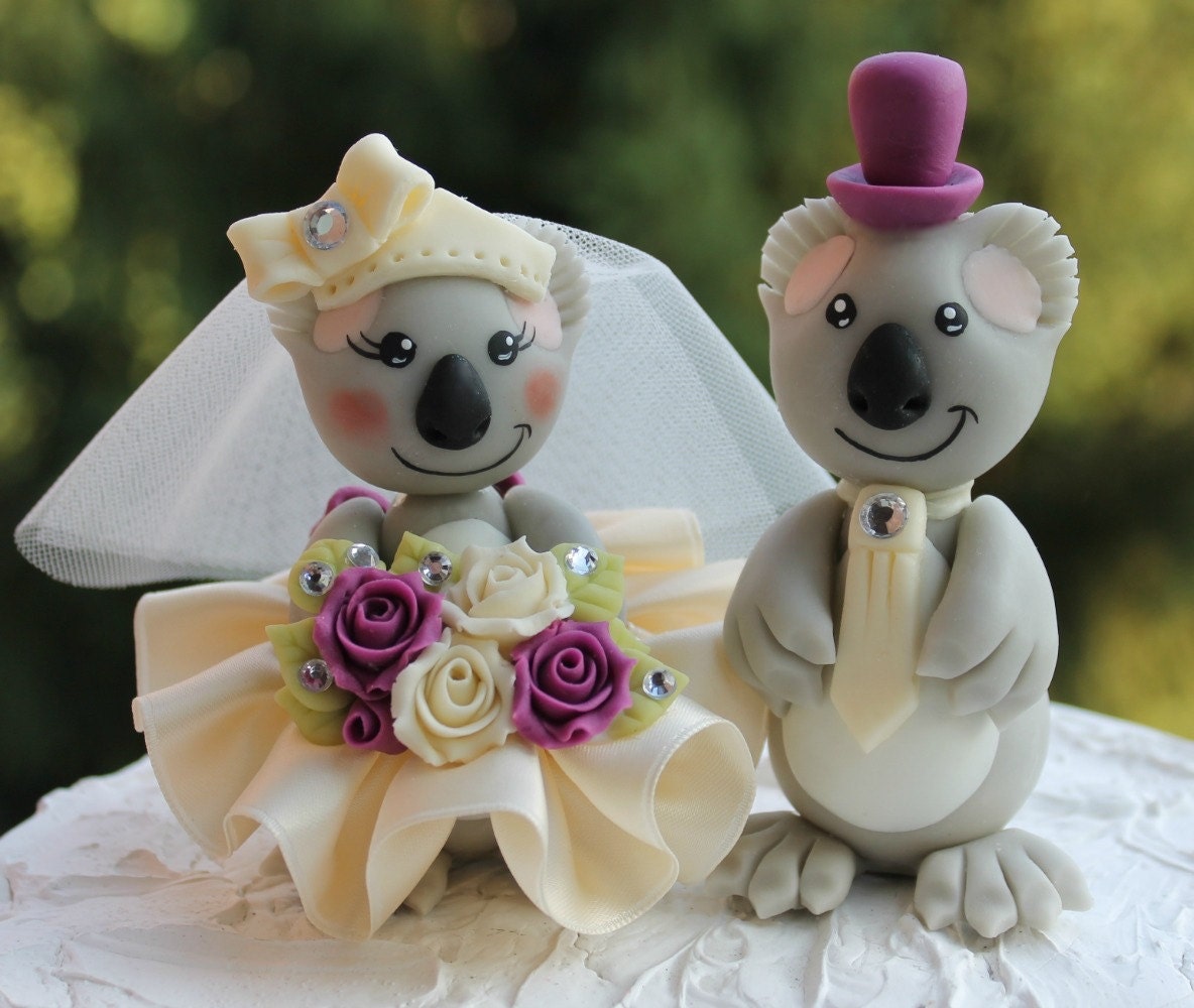 Wedding koala cake topper mulberry ivory wedding custom Etsy
