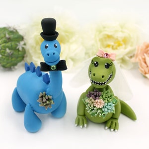 Dinosaurier Hochzeit T-rex Tortenstecker, Mr & Mrs rustikale Tier personalisiert Jurassic Park Braut und Bräutigam Brontosaurus Hochzeitstorte Topper Bild 5