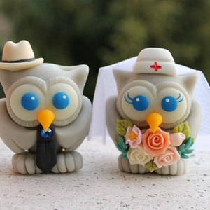 Owl wedding cake topper, customizable job cake topper, police groom and nurse bride image 7