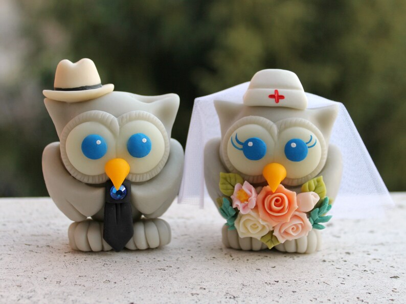 Owl wedding cake topper, customizable job cake topper, police groom and nurse bride image 7