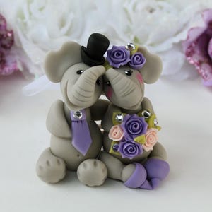 Custom elephant wedding cake topper, elephants in love bride and groom, personalized wedding, with banner