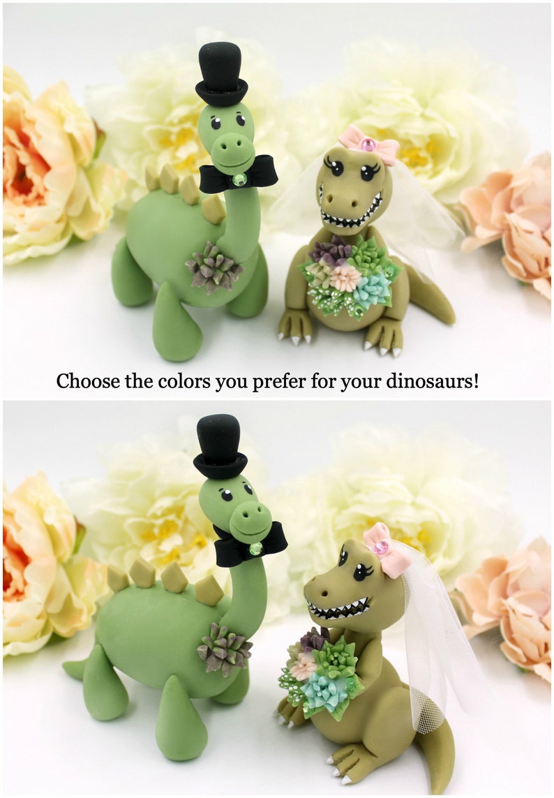 Dinosaurier Hochzeit T-rex Tortenstecker, Mr & Mrs rustikale Tier personalisiert Jurassic Park Braut und Bräutigam Brontosaurus Hochzeitstorte Topper Bild 3