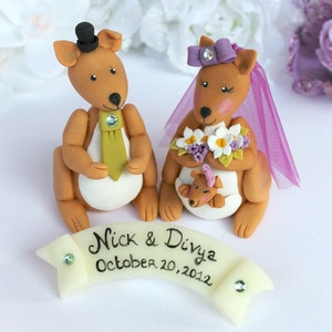 Kangaroo custom wedding cake topper, Australian kangaroos with baby, personalized wedding, 4 tall image 5