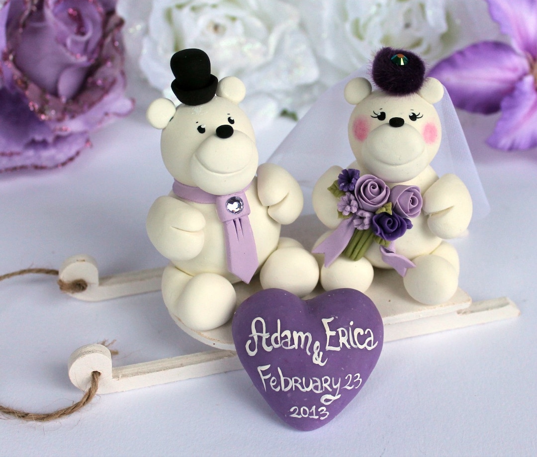 Polar Bear Wedding Cake Topper With Sled Base and Heart Banner, Custom ...