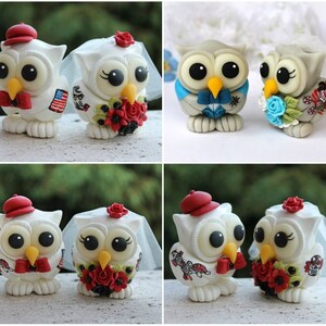 Tattoo owl wedding cake topper, rockabilly wedding, rockabilly rock n roll alternative vintage retro wedding, custom love bird topper image 5