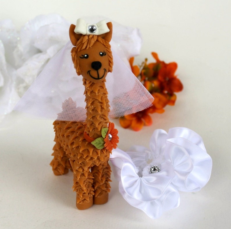 Llama wedding cake topper with personalized banner, custom bride and groom more than 6 tall image 5