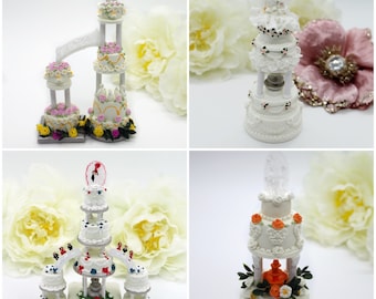 Ornement miniature de gâteau de mariage, anniversaire de parents, cadeau d'anniversaire pour homme, miniature de gâteau bridge vintage, mini gâteau, objets de collection