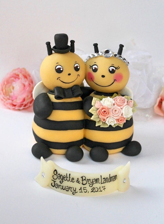 Wedding Bee Cake Topper Bumble Bee Cake Topper Hugging Bride Etsy