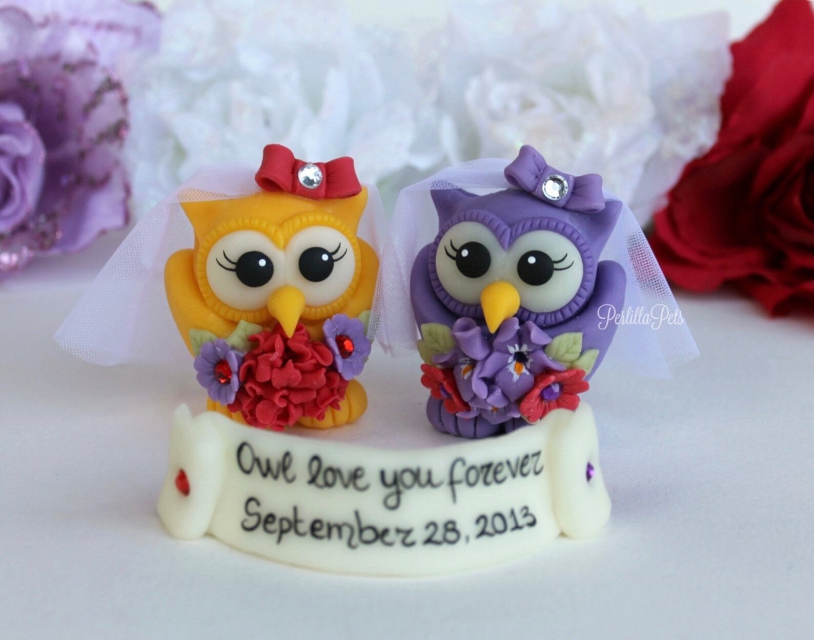 Custom Same Sex Owl Wedding Cake Topper Two Cute Brides Mrs Etsy