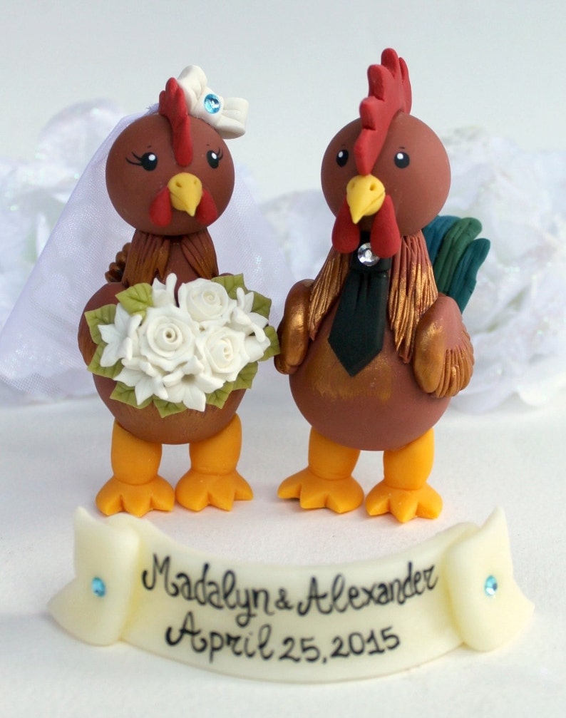 Rooster and hen wedding cake topper customizable bride and Etsy