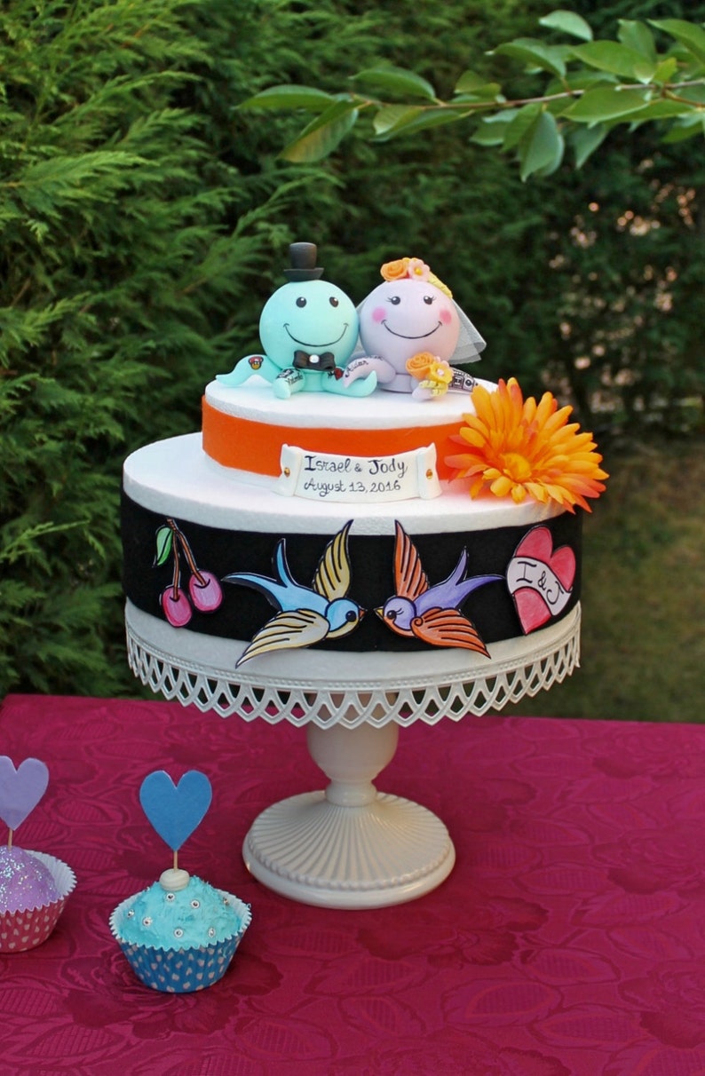 Custom wedding cake topper octopus bride and groom cake Etsy