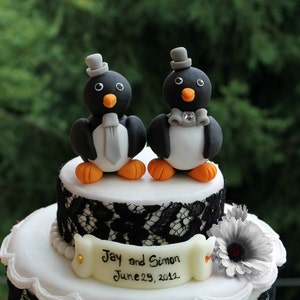 Same sex penguin wedding cake topper, groom and groom personalized