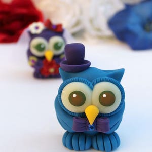 Bride and groom love bird owl cake topper, custom wedding cake topper, cute animal cake topper, owl wedding cake decorations with banner image 7