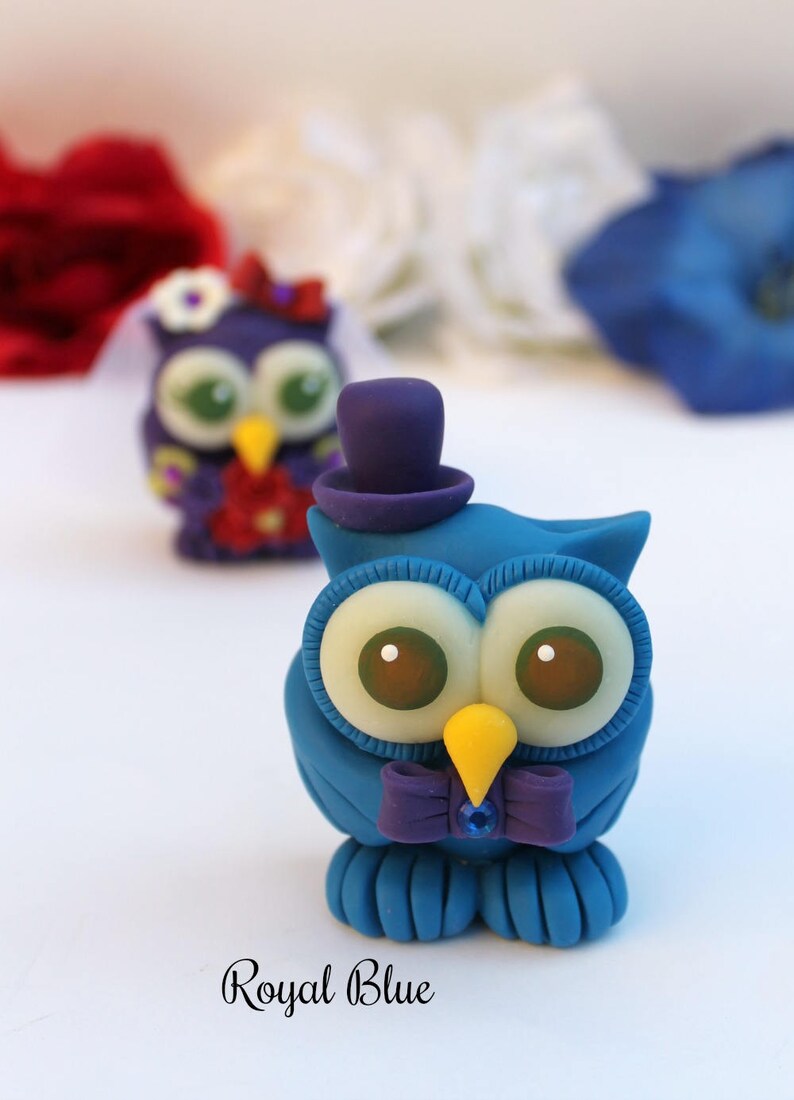 Bride and groom love bird owl cake topper, custom wedding cake topper, cute animal cake topper, owl wedding cake decorations with banner image 7