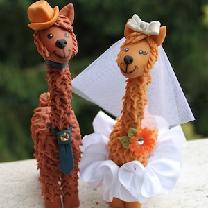 Llama wedding cake topper with personalized banner, custom bride and groom more than 6 tall image 1