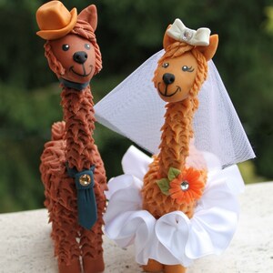 Llama wedding cake topper with personalized banner, custom bride and groom more than 6&quot; tall