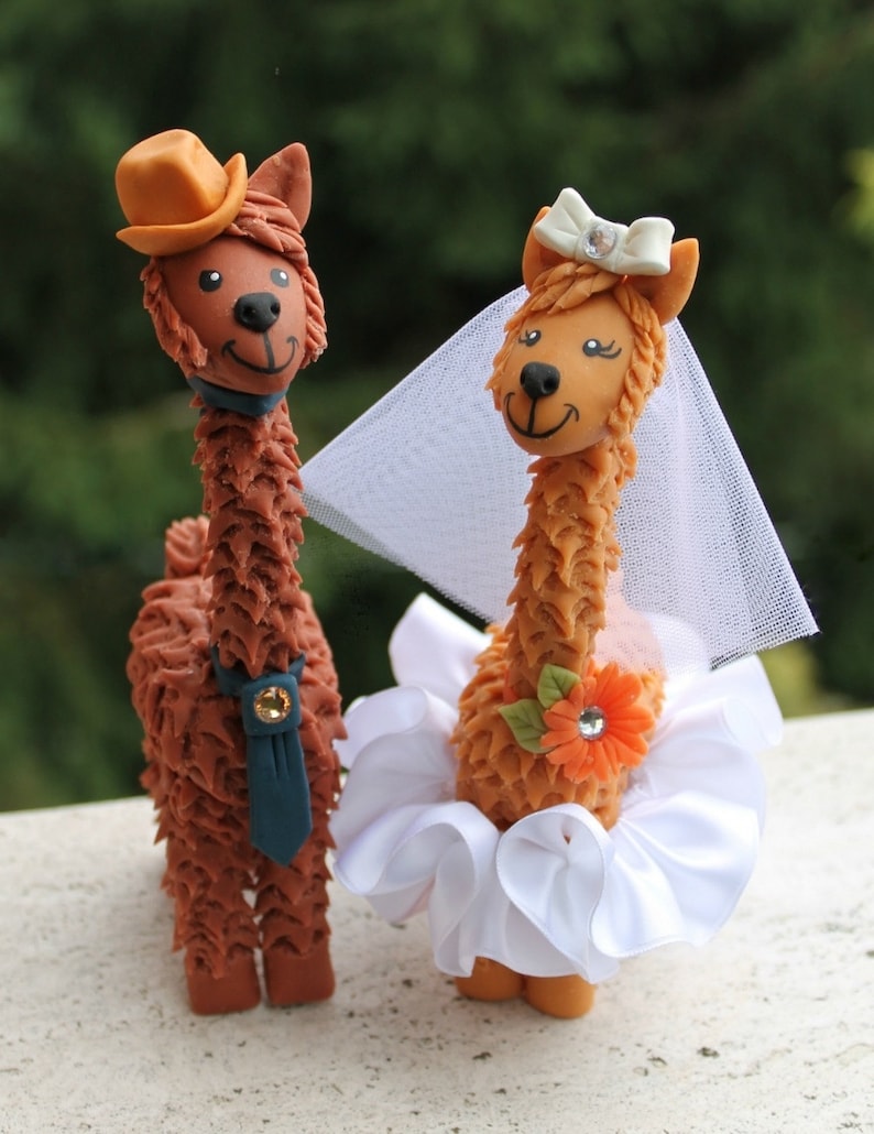 Llama wedding cake topper with personalized banner, custom bride and groom more than 6 tall image 1