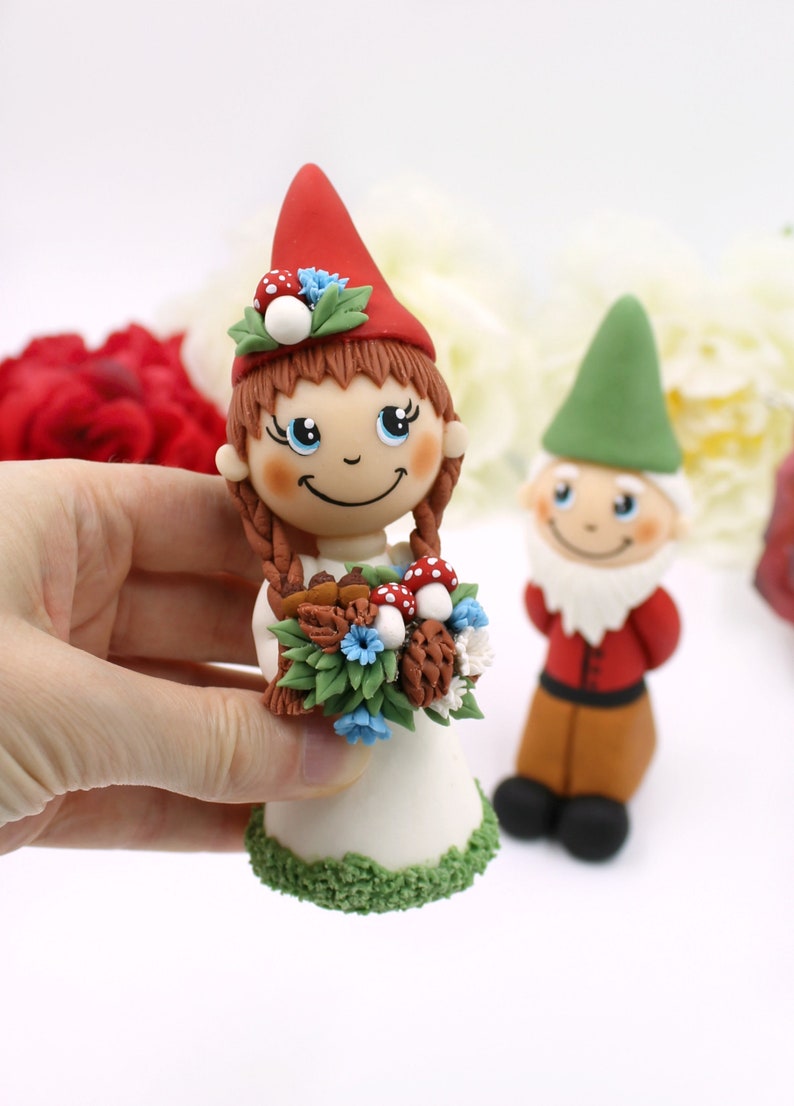 Gnome Wedding Cake Topper Rustic Bride and Groom Mr and Mrs Etsy