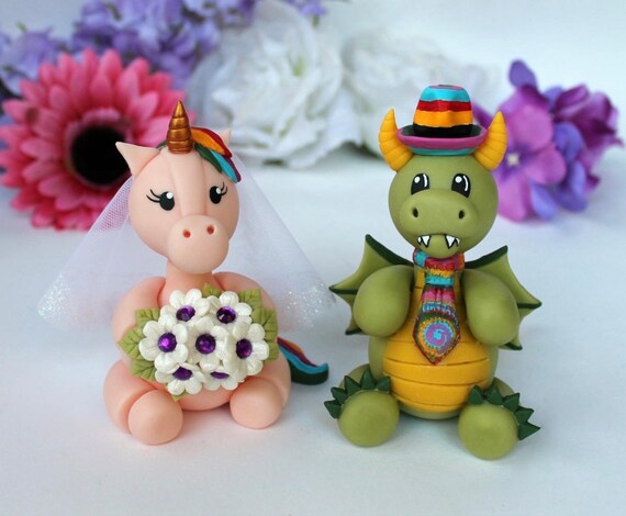 Unicorn And Dragon Wedding Cake Topper Custom Bride And Groom Etsy