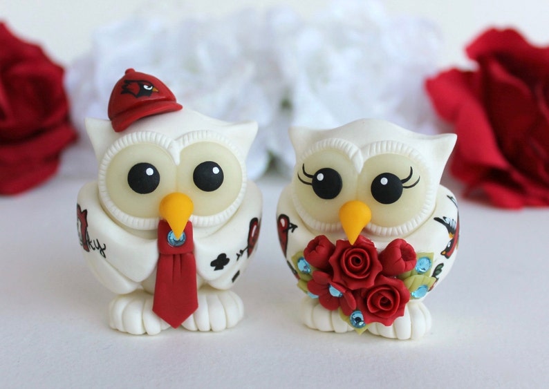 Tattoo owl wedding cake topper, rockabilly wedding, rockabilly rock n roll alternative vintage retro wedding, custom love bird topper image 1