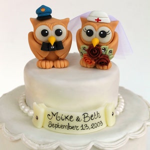 Owl wedding cake topper, customizable job cake topper, police groom and nurse bride image 8