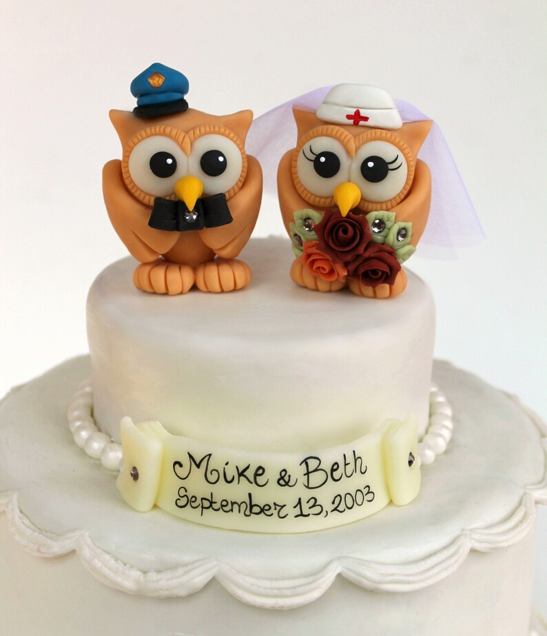 Owl wedding cake topper, customizable job cake topper, police groom and nurse bride image 8