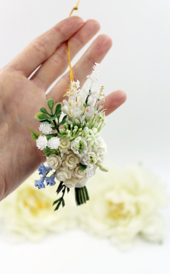 Bouquet replica ornament, miniature bouquet, 1st anniversary gift, just married gift for couple, miniature roses, wife birthday gift