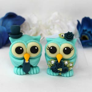 Bride and groom love bird owl cake topper, custom wedding cake topper, cute animal cake topper, owl wedding cake decorations with banner image 5