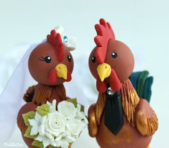 Rooster Et La Poule Gateau De Mariage Topper Mariee Et Marie Etsy