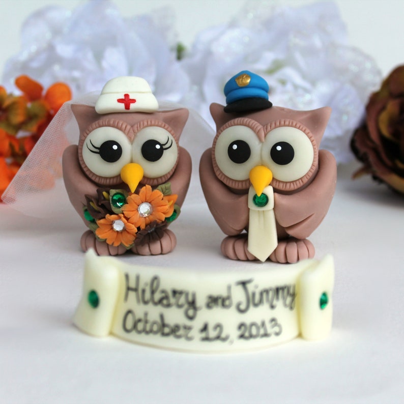 Owl wedding cake topper, customizable job cake topper, police groom and nurse bride image 9