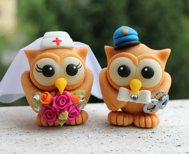 Owl wedding cake topper, customizable job cake topper, police groom and nurse bride image 5