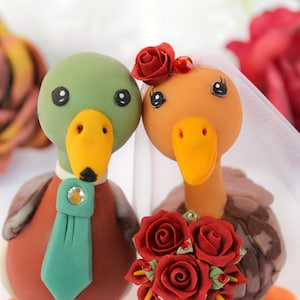Rustic wedding cake topper, duck cake topper, custom love bird funny anniversary engagement hand made animal mallard duck cake topper