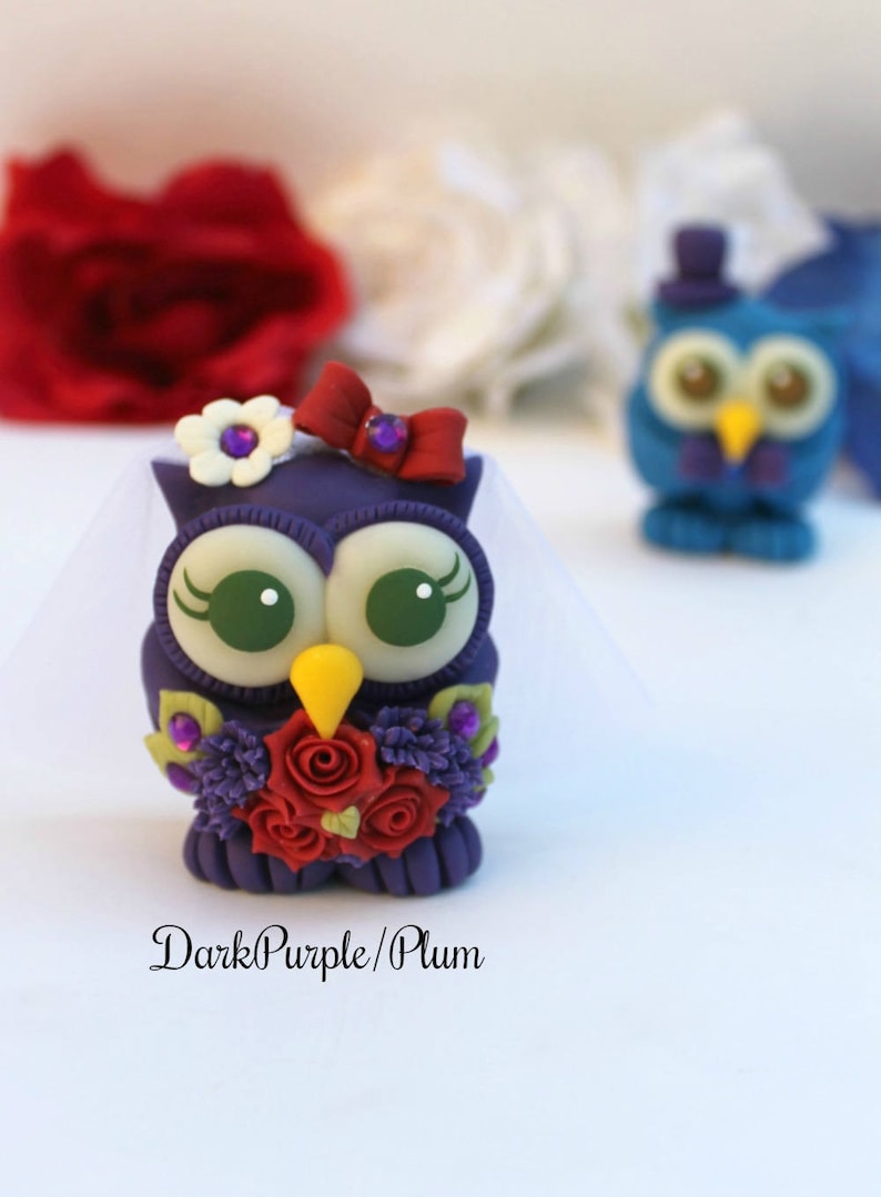 Bride and groom love bird owl cake topper, custom wedding cake topper, cute animal cake topper, owl wedding cake decorations with banner image 6