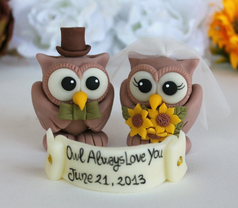 Rustic wedding cake topper custom wedding owl cake topper image 0