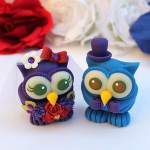 Bride and groom love bird owl cake topper, custom wedding cake topper, cute animal cake topper, owl wedding cake decorations with banner image 9