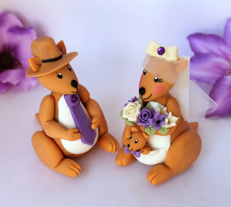 Kangaroo custom wedding cake topper, Australian kangaroos with baby, personalized wedding, 4 tall image 8