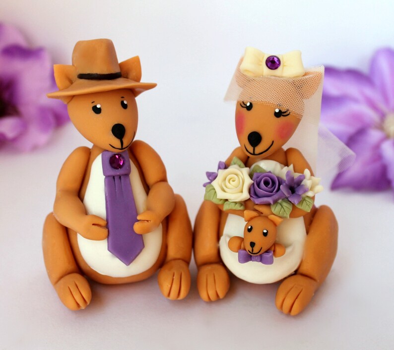 Kangaroo custom wedding cake topper, Australian kangaroos with baby, personalized wedding, 4 tall image 6