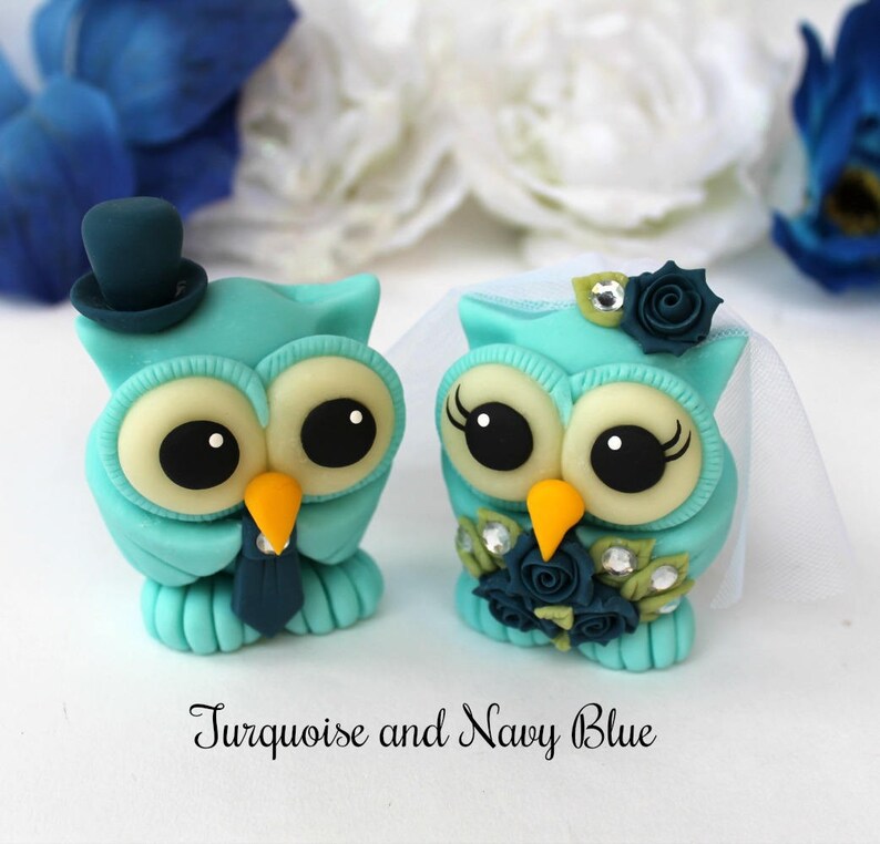 Bride and groom love bird owl cake topper, custom wedding cake topper, cute animal cake topper, owl wedding cake decorations with banner image 8