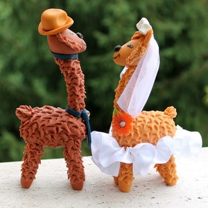 Llama wedding cake topper with personalized banner, custom bride and groom more than 6 tall image 3