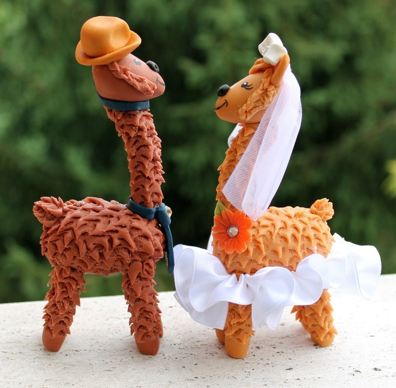 Llama wedding cake topper with personalized banner, custom bride and groom more than 6 tall image 3