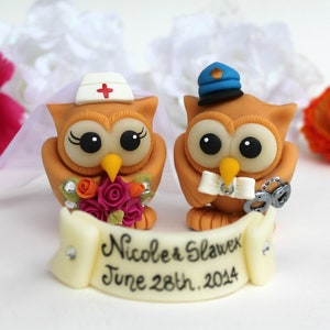 Owl wedding cake topper, customizable job cake topper, police groom and nurse bride image 10