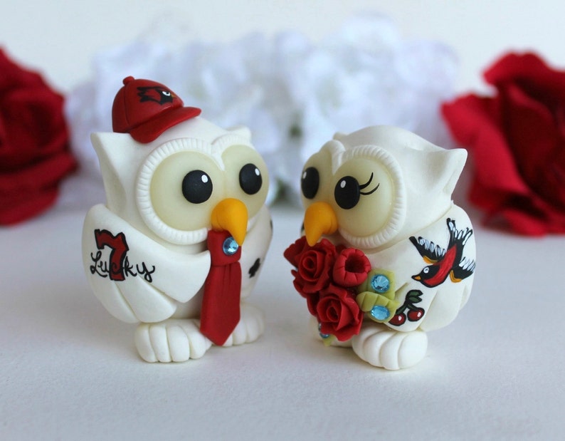 Tattoo owl wedding cake topper, rockabilly wedding, rockabilly rock n roll alternative vintage retro wedding, custom love bird topper image 2