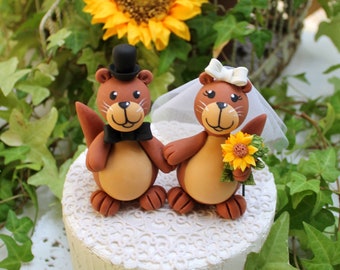 Otter wedding cake topper, significant otters, rustic woodland custom animal river otter cake topper, woodland outdoor wildlife wedding